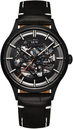 LOREO Automatic Watch for Mens Luminous Skeleton Dial Black Stainless Steel Synthetic Sapphire Military Casual Sports Waterproof Watch