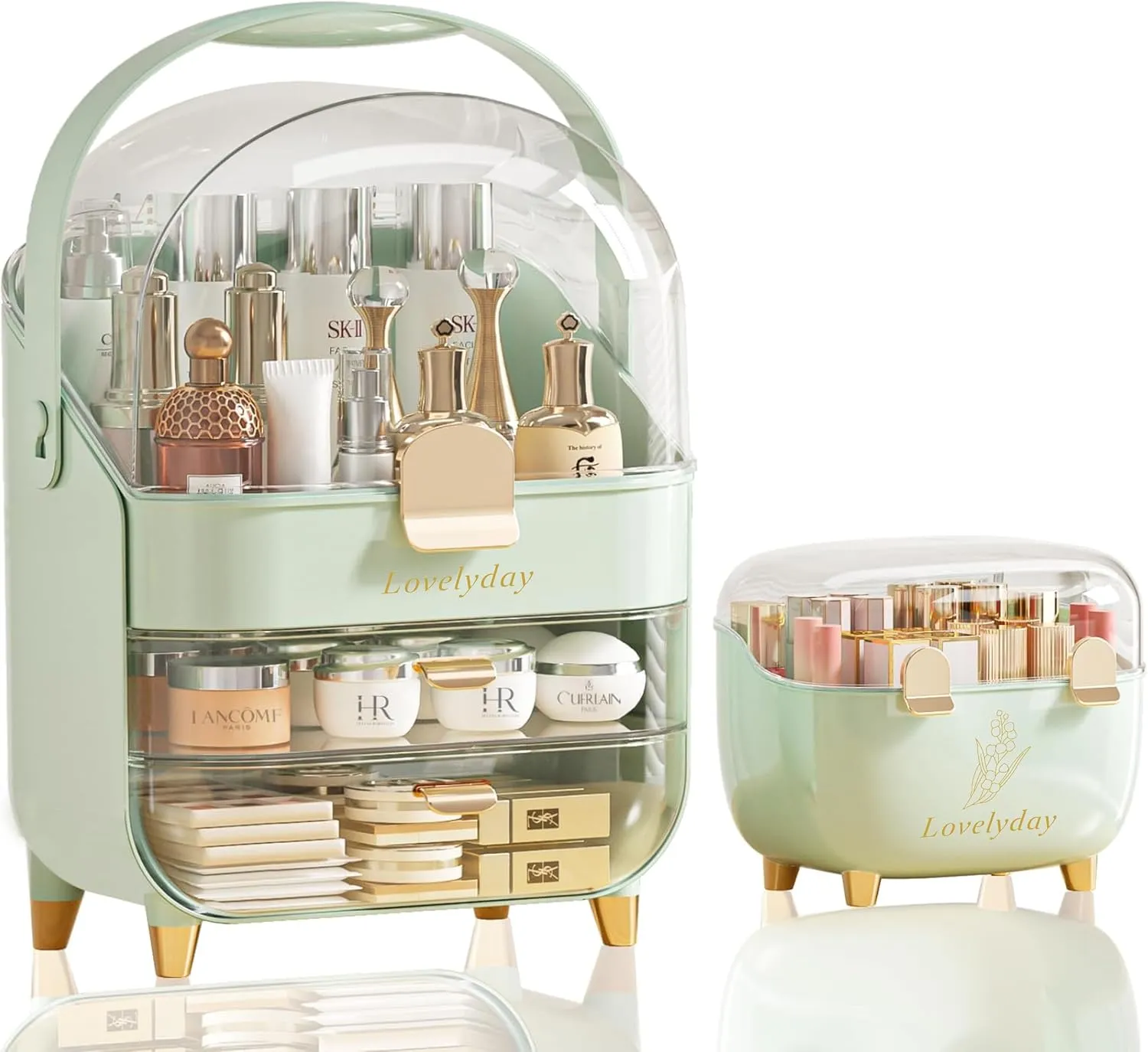 Lovelyday Makeup Organizer & Skincare Organizers, Cosmetic Organizer Box for Countertop with Lid & 3 Drawers,Cosmetics Skincare withTeen Girl Gifts Trendy Stuff Make up Organizers for Vanity