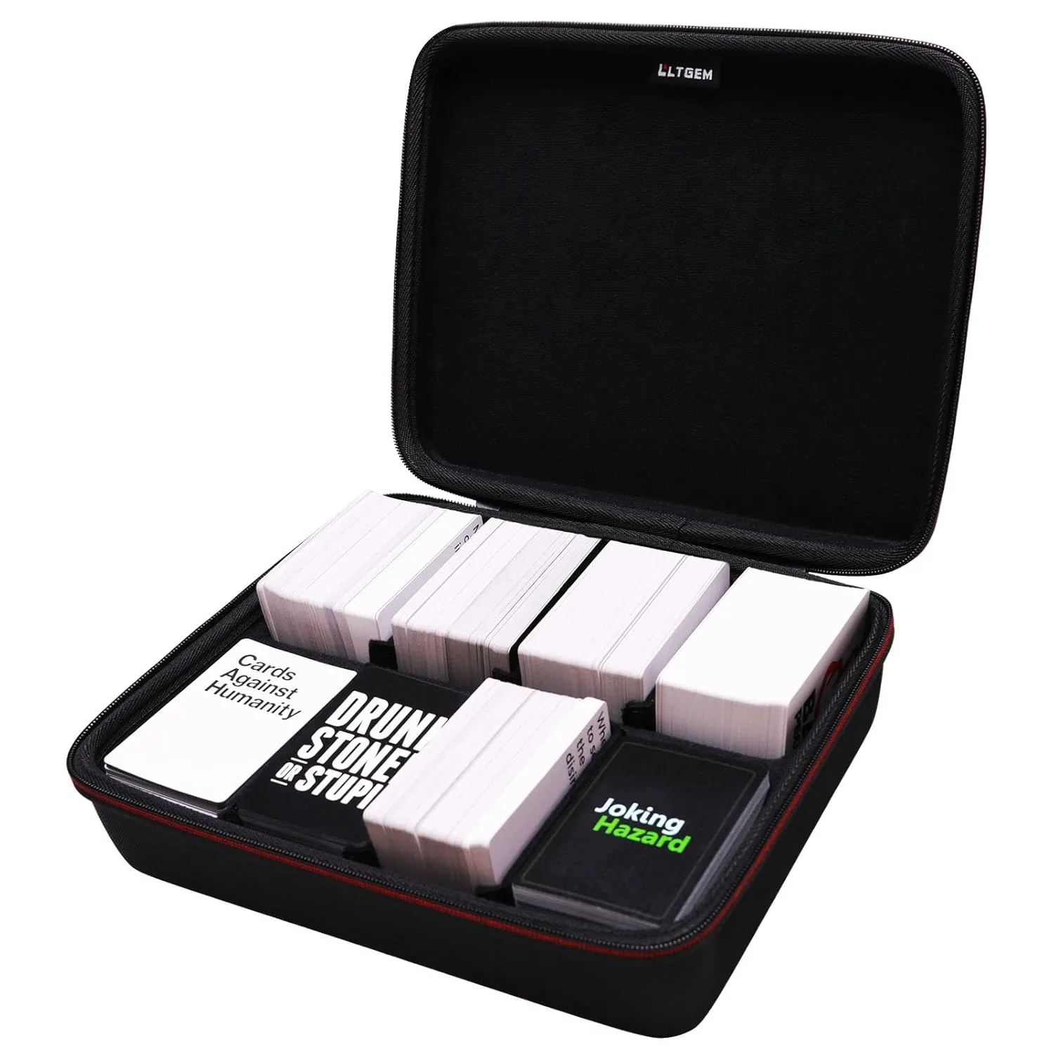 LTGEM Card Game Case Compatible with Cards Against Humanity/Magic The Gathering/UNO/Pokemen/Baseball/Football Cards 1800 , Trading Card Storage Box with 6 Dividers, Black(Case Only)