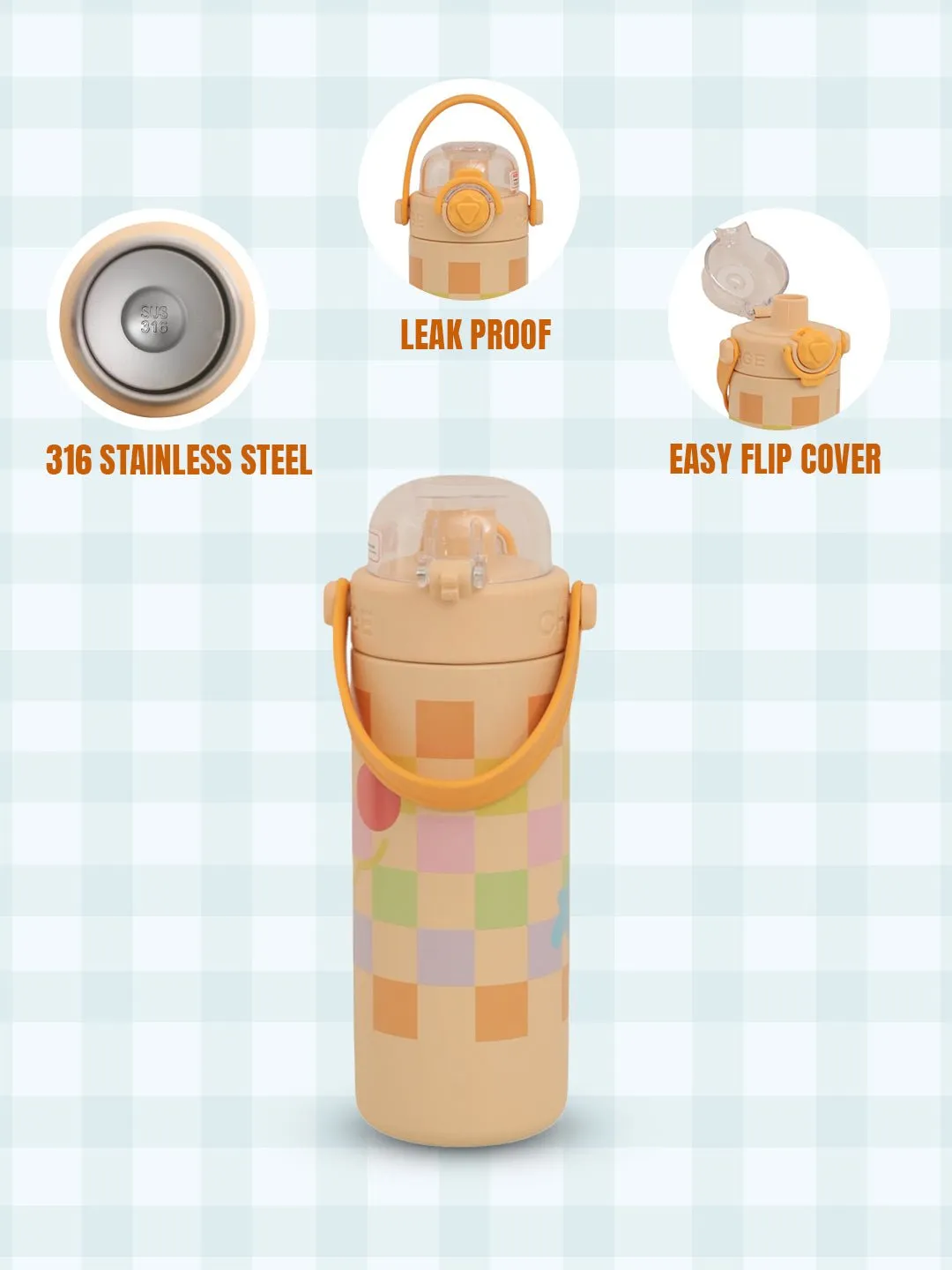 Lucky Checkered Hot & Cold Stainless Steel Sipper Bottle- 600 ML