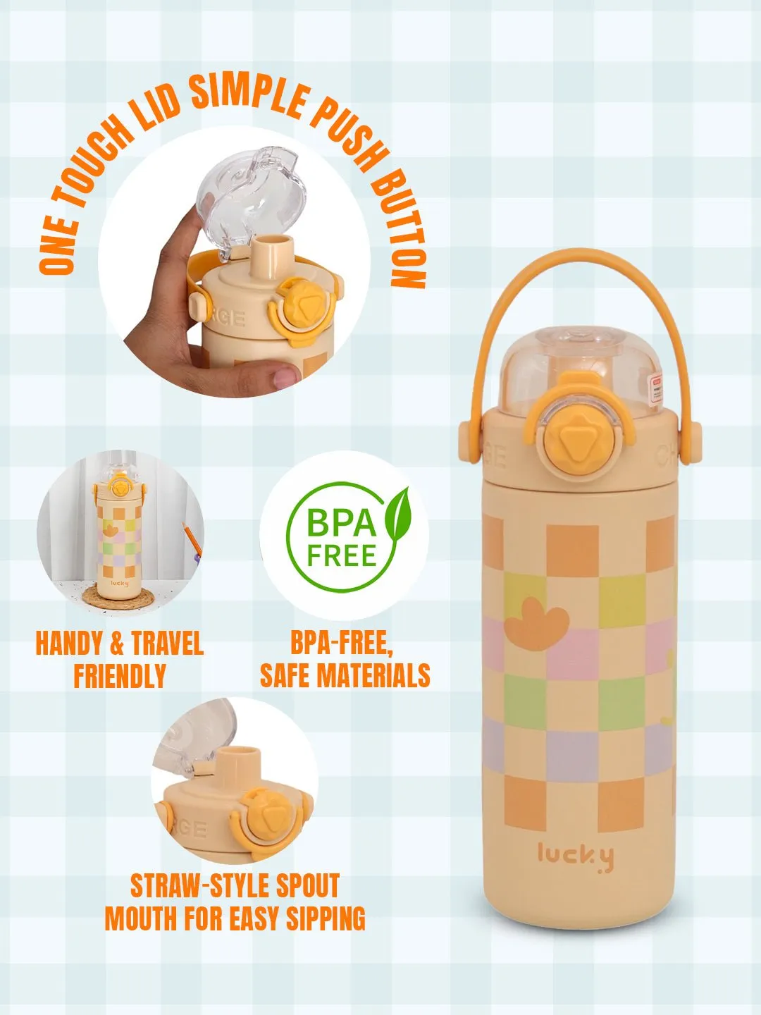 Lucky Checkered Hot & Cold Stainless Steel Sipper Bottle- 600 ML