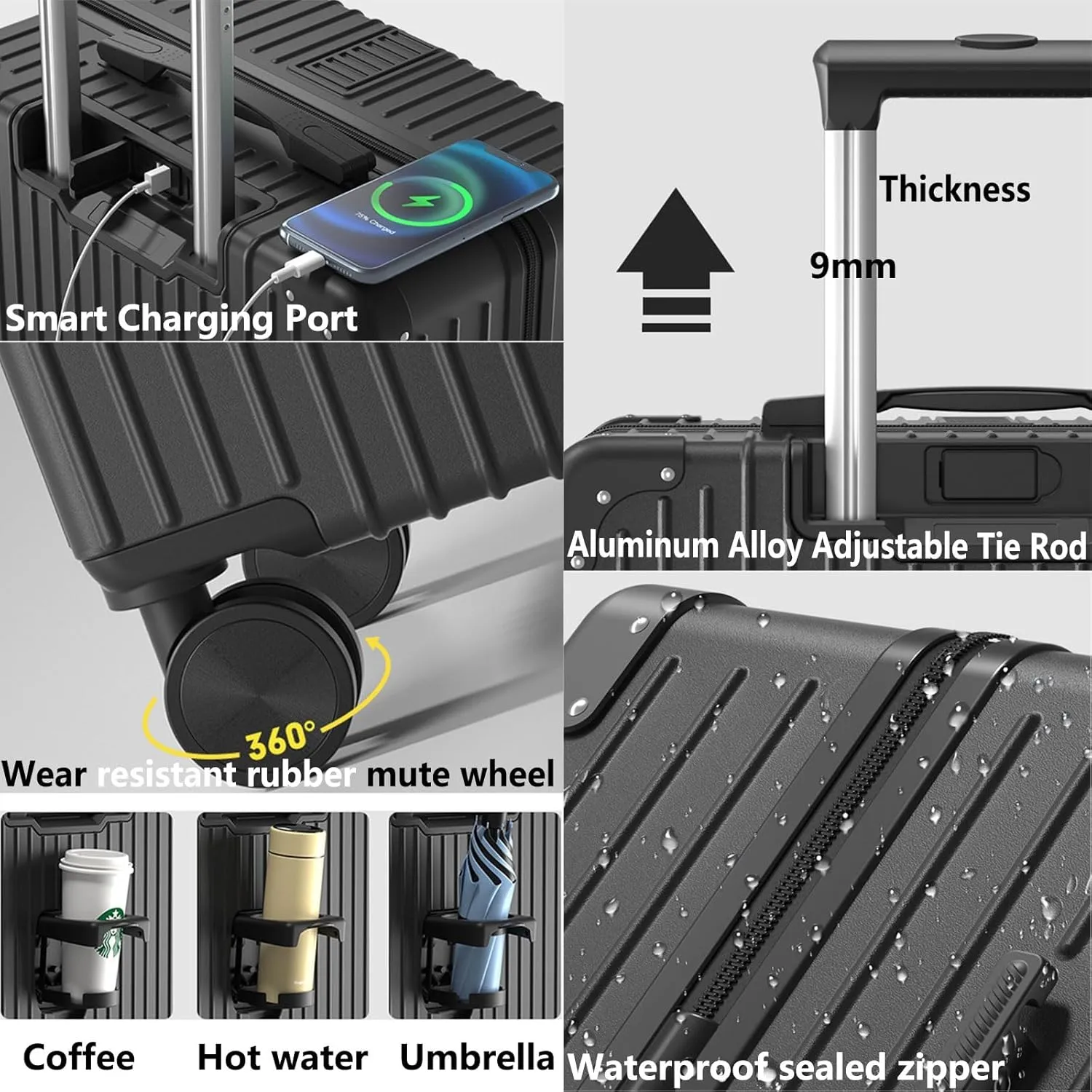 Luggage With Cup Holder, Space Separation Design, Hard Shell Trolley Case, Dustproof And Waterproof, For Going On A Trip, Learn (Color : 20 Rack, Size : Black White)