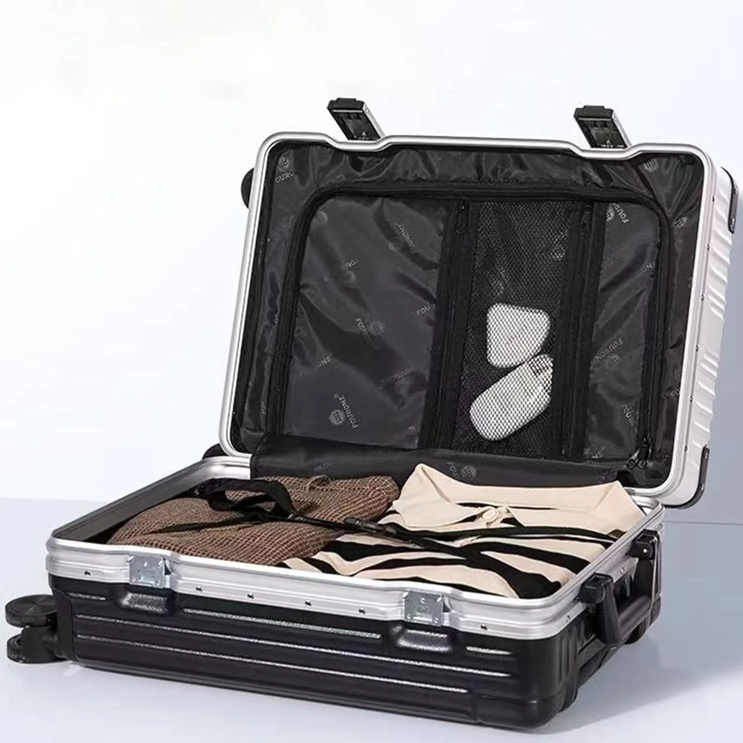 Luggage With Cup Holder, Space Separation Design, Hard Shell Trolley Case, Dustproof And Waterproof, For Going On A Trip, Learn (Color : 20 Rack, Size : Black White)