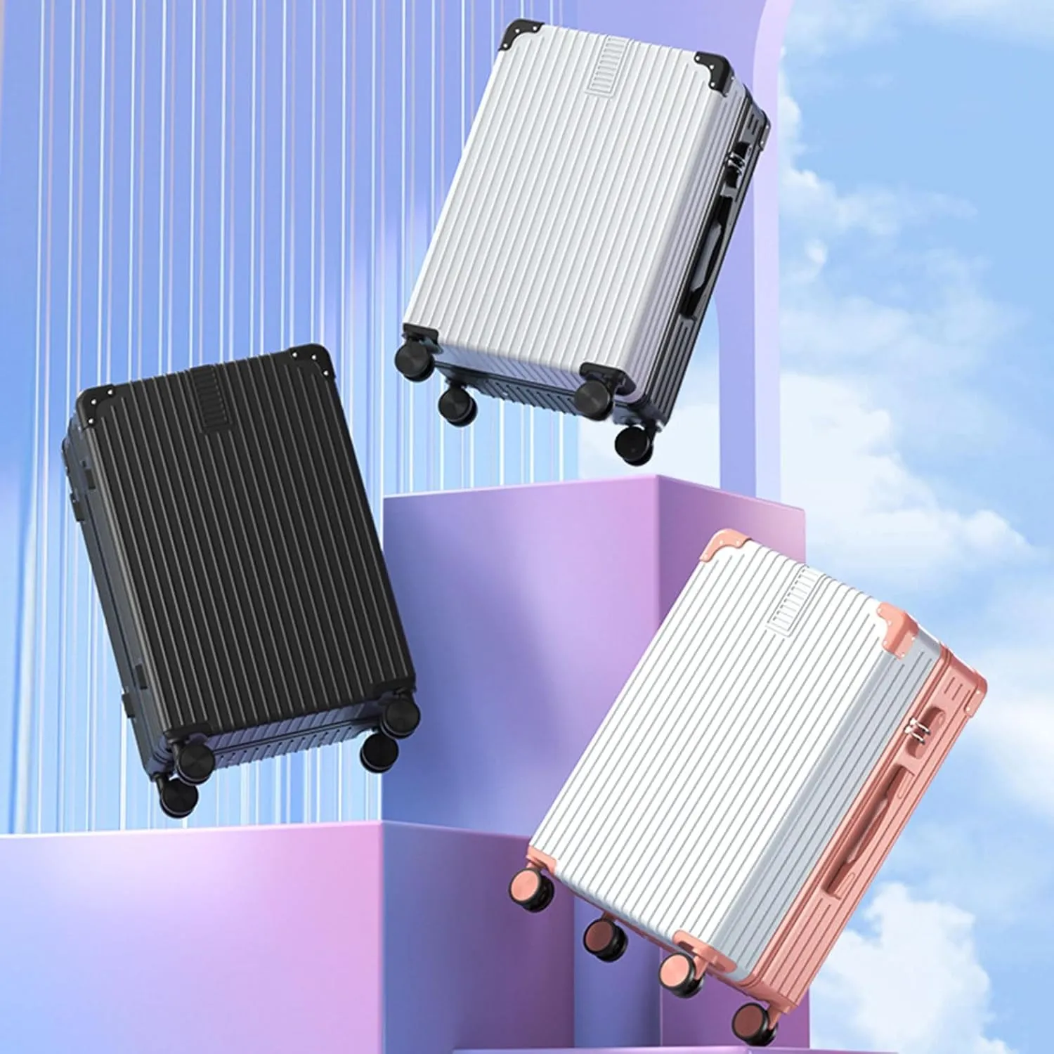 Luggage With Cup Holder, Space Separation Design, Hard Shell Trolley Case, Dustproof And Waterproof, For Going On A Trip, Learn (Color : 22 Rack, Size : Black White)
