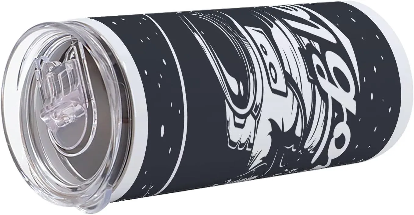 Lunarable Outer Space 12 Oz Skinny Tumbler, Space Themed Art with Houston We Have a Problem Message Illustration, Vacuum Insulated Travel Canteen Cup Leakproof for Travel Picnic, Charcoal Grey White