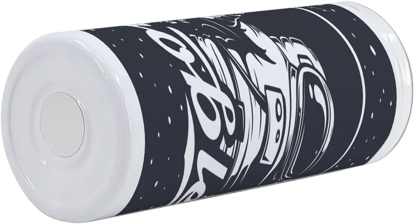 Lunarable Outer Space 12 Oz Skinny Tumbler, Space Themed Art with Houston We Have a Problem Message Illustration, Vacuum Insulated Travel Canteen Cup Leakproof for Travel Picnic, Charcoal Grey White