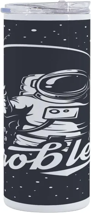 Lunarable Outer Space 12 Oz Skinny Tumbler, Space Themed Art with Houston We Have a Problem Message Illustration, Vacuum Insulated Travel Canteen Cup Leakproof for Travel Picnic, Charcoal Grey White