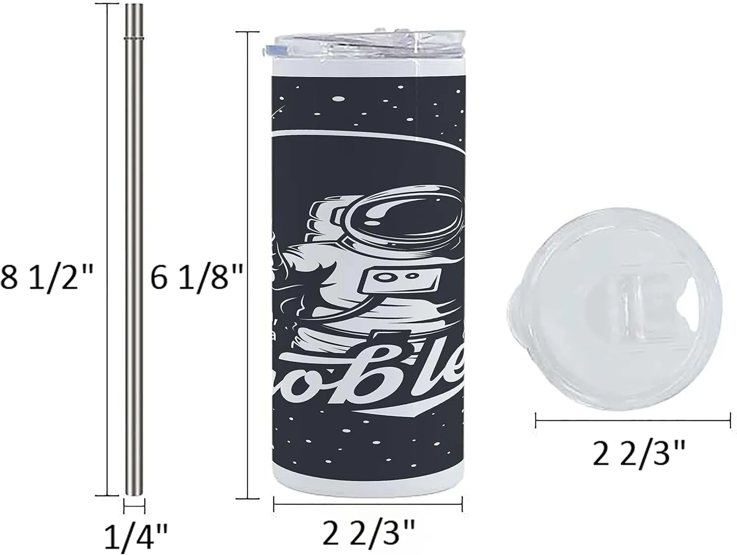 Lunarable Outer Space 12 Oz Skinny Tumbler, Space Themed Art with Houston We Have a Problem Message Illustration, Vacuum Insulated Travel Canteen Cup Leakproof for Travel Picnic, Charcoal Grey White