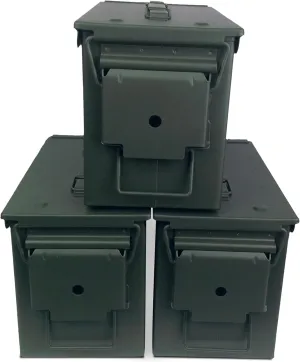 M2A1 50 Cal Ammo Can (11" x 5.5" x 7", Pack of 3) - Empty Ammo Storage Box w/Waterproof Gasket - Olive Drab Green Waterproof Metal Box for Ammunition & Tools - ‎Carbon Steel Ammunition Box