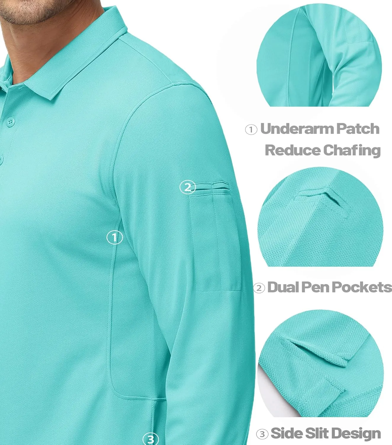 MAGCOMSEN Men's Polo Shirts 3 Button Quick Dry Performance Long Sleeve Tactical Shirts Pique Jersey Golf Shirt