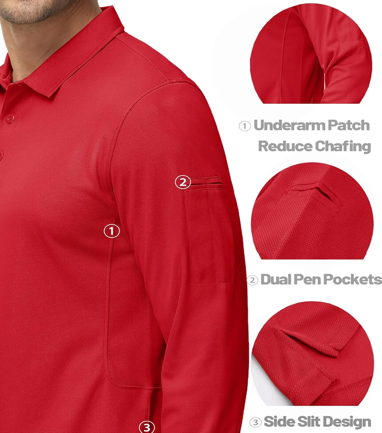 MAGCOMSEN Men's Polo Shirts 3 Button Quick Dry Performance Long Sleeve Tactical Shirts Pique Jersey Golf Shirt