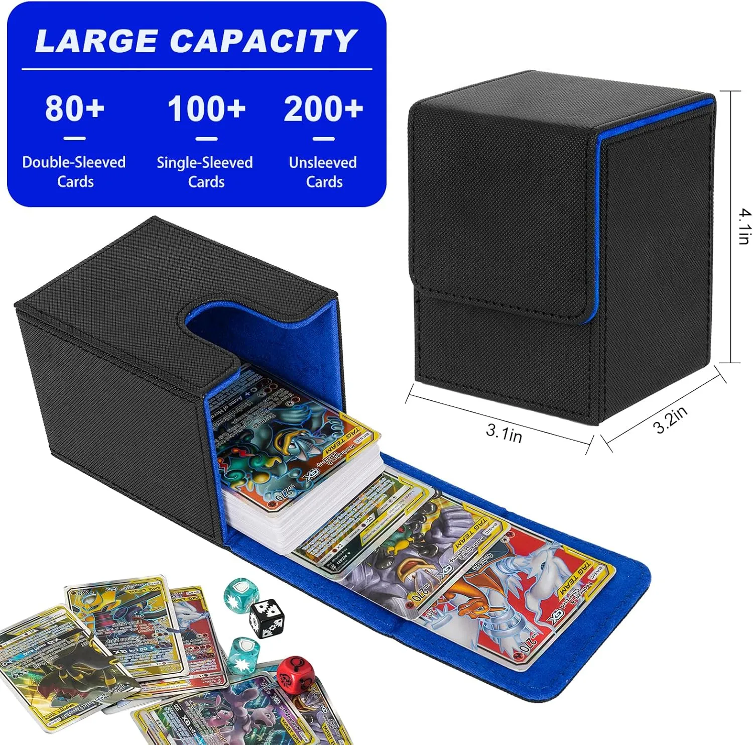 Magic Card Storage Box, Deck Box Compatible with MTG Cards, Up to 100  TCG Cards, Card Box with 2 Card Dividers, Compatible with TCG Commander PTCG Cards (Black)