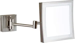 Makeup Mirror Bathroom Stainless Steel Brushed Foldable Telescopic 360 Degree Rotation 3X Magnifying Square HD Mirror(Warm Light)