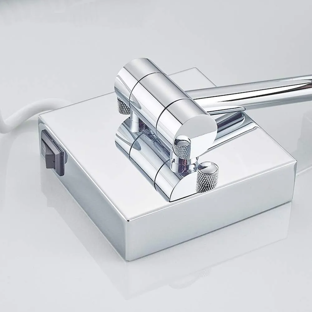 Makeup Mirror Bathroom Stainless Steel Brushed Foldable Telescopic 360 Degree Rotation 3X Magnifying Square HD Mirror(Warm Light)