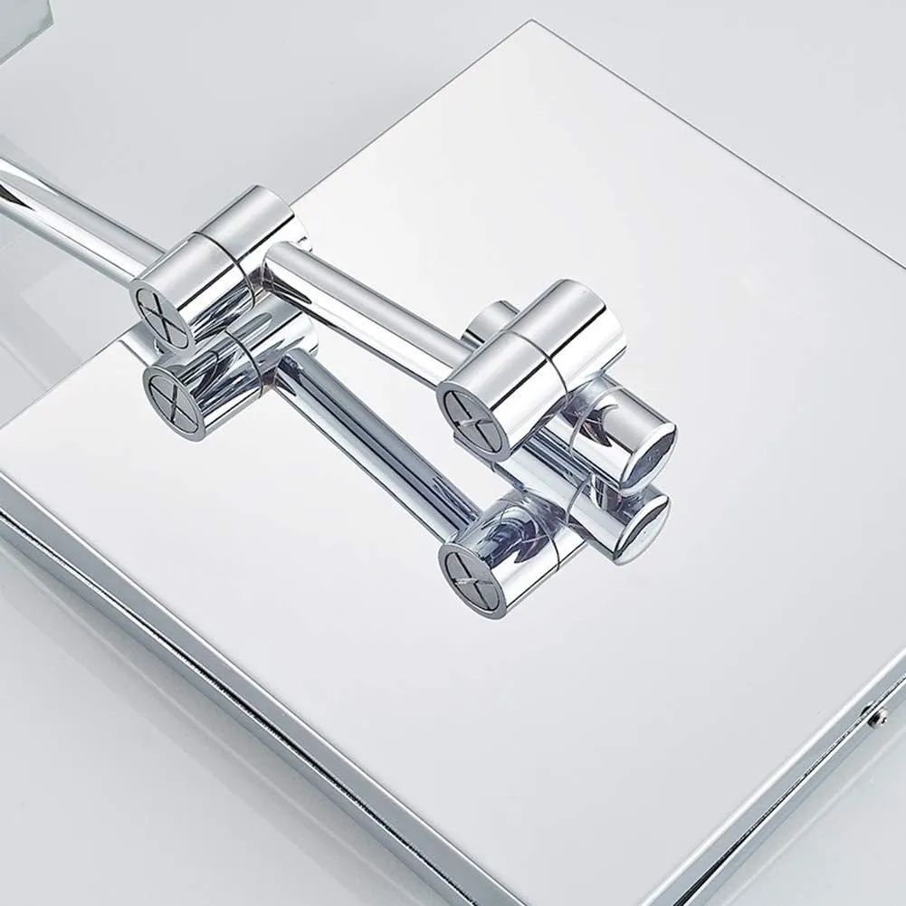 Makeup Mirror Bathroom Stainless Steel Brushed Foldable Telescopic 360 Degree Rotation 3X Magnifying Square HD Mirror(Warm Light)