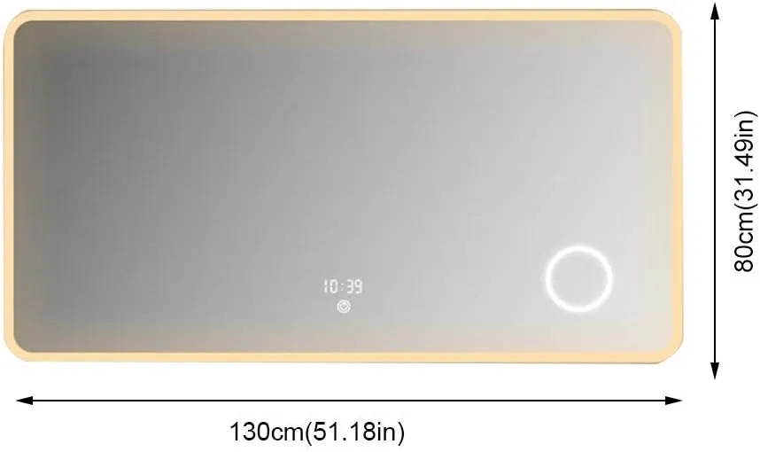 Makeup Mirror Led Anti-Fog Vanity Makeup Mirror Bathroom Smart Touch Screen Wall Mirror (Size : 130 * 80CM) (Size : 90 * 70CM)