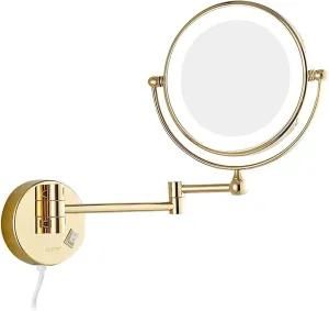 Makeup Mirror with LED Light Bathroom Extendable Wall-Mounted Vanity Shaving Mirror with Switch Plug (Color : Black, Size : 5X)