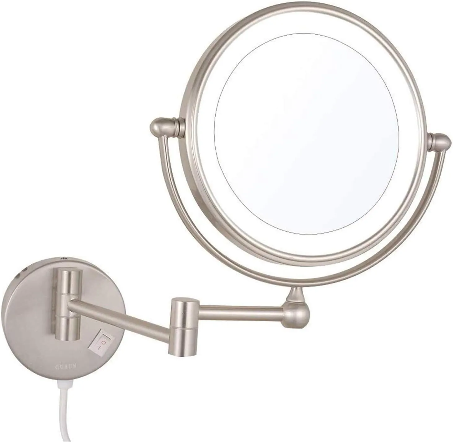 Makeup Mirror with LED Light Bathroom Extendable Wall-Mounted Vanity Shaving Mirror with Switch Plug(Nickel,5X)
