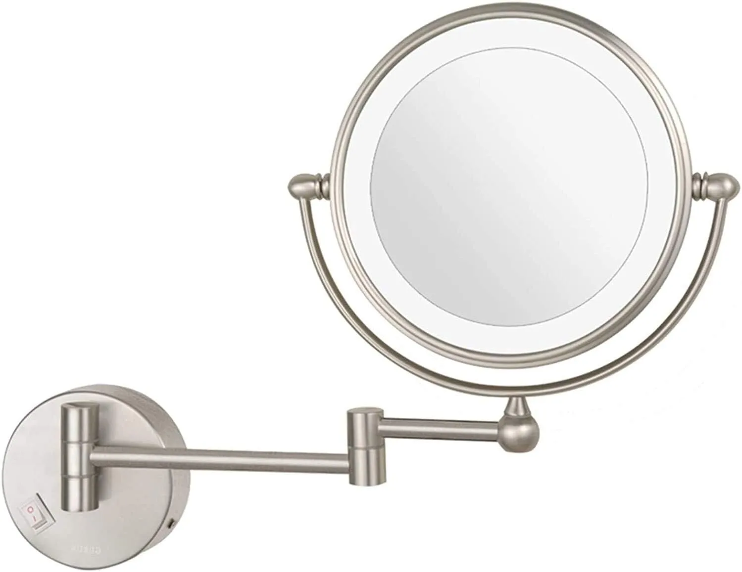 Makeup Mirror with LED Light Bathroom Extendable Wall-Mounted Vanity Shaving Mirror with Switch Plug(Nickel,5X)