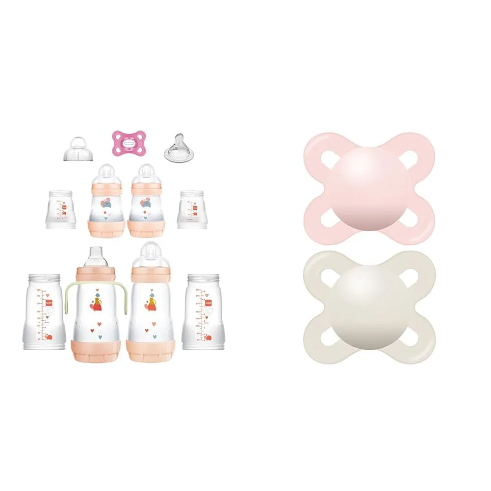 MAM Grow with Baby 15-Piece Gift Set, Newborn 0-4 Months, Anti-Colic Bottles and Silicone & Original Start Matte Newborn Baby Pacifier, Best Pacifier for Breastfed Babies, Sterilizer Case