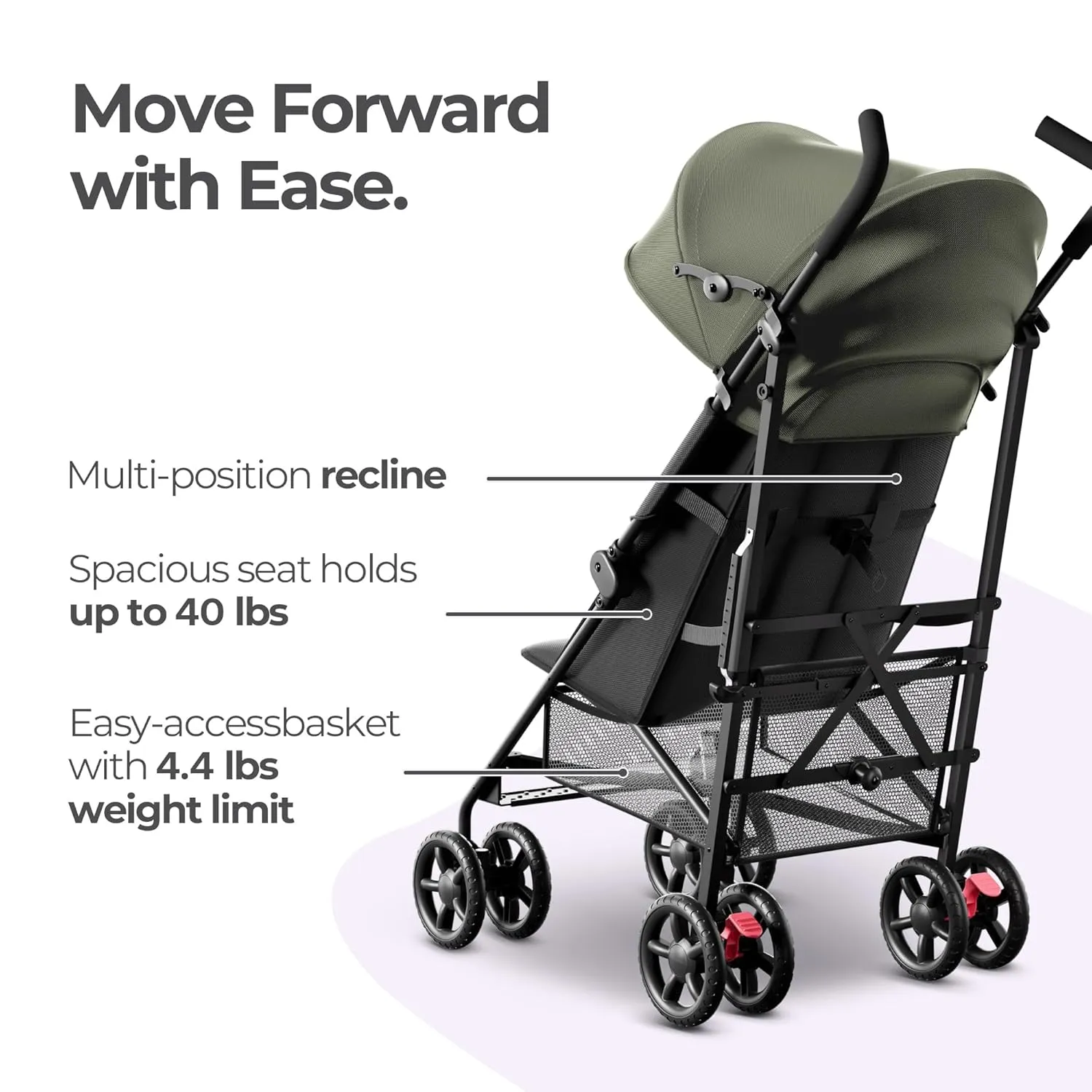 Mama & Baby Trek Lite Lightweight Baby Stroller - Compact Fold, Multi-Position Recline, Travel Umbrella Stroller with Carry Strap, Large Storage and Cup Holder