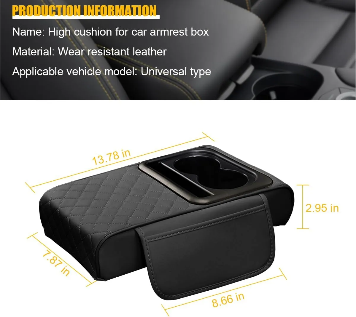 Mandark Car Center Console Armrest Pillow, Leather Memory Foam Auto Arm Rest Box Cover with Storage Bag, Waterproof Automotive Interior Elbow Protector Accessories, Universal Fit (Black)