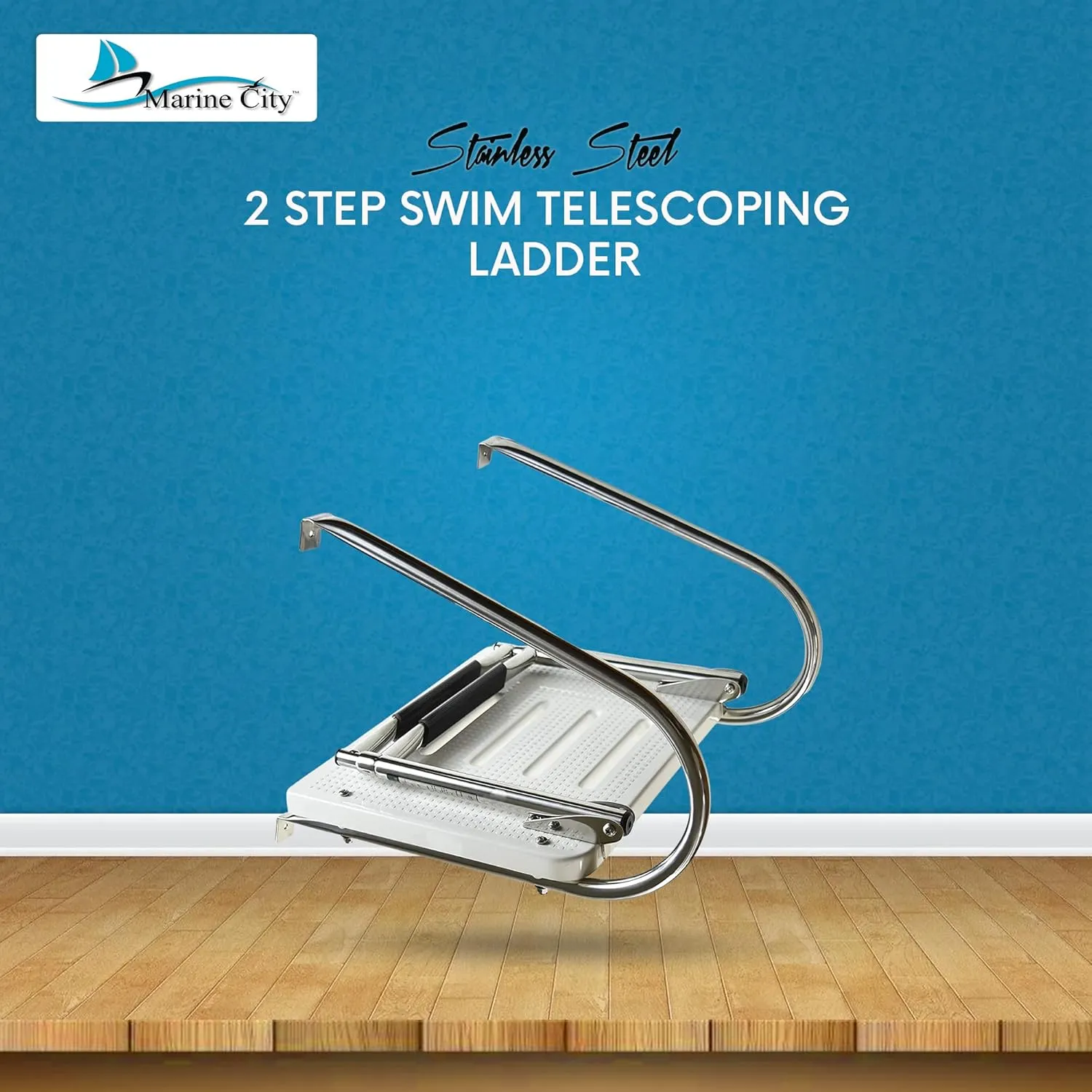 MARINE CITY Swim Telescoping Folding Ladder – 304 Stainless Steel, Anti-Slip, Corrosion-Resistant, 400lb Capacity, Compact & Easy to Store, for Marines, Boats, Yachts, Swimming Pools