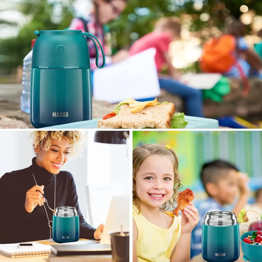 MAXSO 2 Pack Soup Thermo for Hot Food, Vacuum Insulated Food Jar Thermal Lunch Containers for Adults, Travel Food Flask (24 oz,17 oz) (Gradual Blue-green)