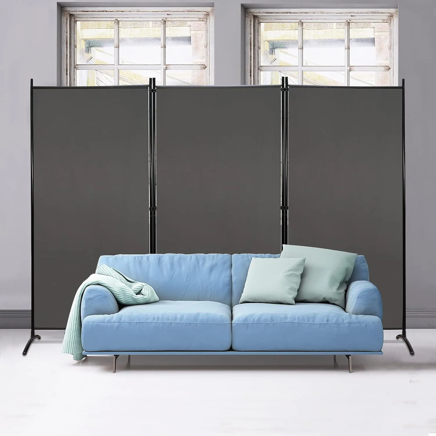 MAYOLIAH Partition Room Dividers 3 Panel Folding Privacy Screens 6 Ft Tall Portable Office Walls Dividers for Room Separator 102"x20"x71", Grey