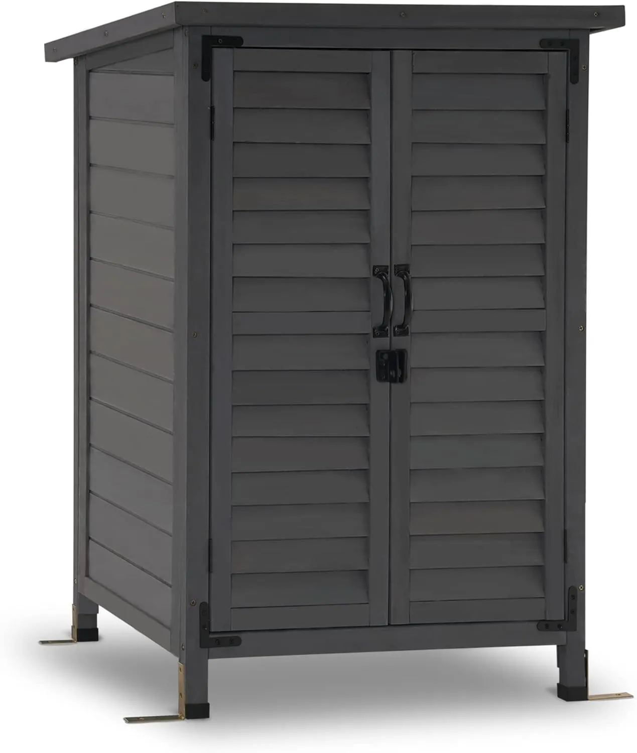 MCombo Outdoor Storage Cabinet, Small Storage Shed with Removable Shelf, Wood Garden Shed with 2 Doors for Yard Patio Lawn (24.6 x 18.3 x 38.2 inch) 0985 (Grey)
