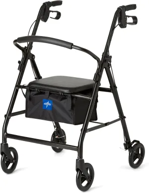 Medline Steel Rollator Walker for Adult Mobility Impairment, Black, 300 lb. Weight Capacity, 6” Wheels, Foldable, Adjustable Handles, Rolling Walker for Seniors