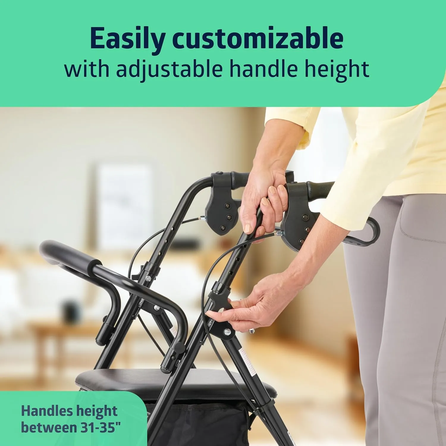 Medline Steel Rollator Walker for Adult Mobility Impairment, Black, 300 lb. Weight Capacity, 6” Wheels, Foldable, Adjustable Handles, Rolling Walker for Seniors
