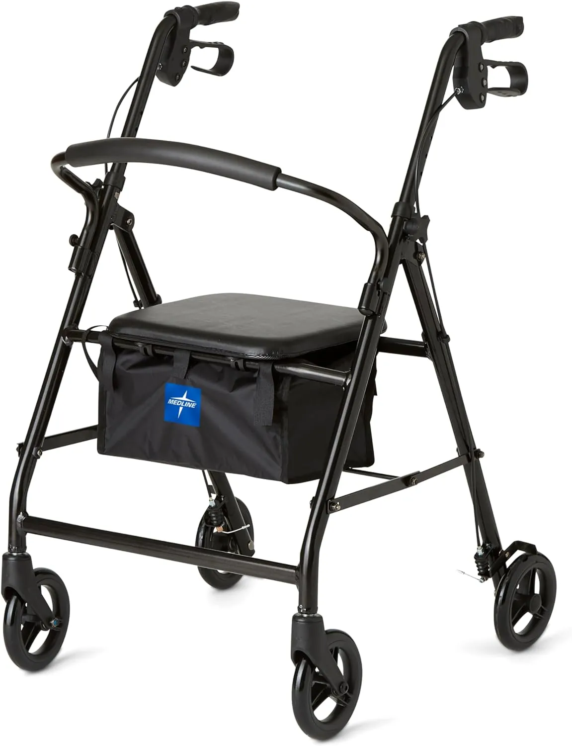 Medline Steel Rollator Walker for Adult Mobility Impairment, Black, 300 lb. Weight Capacity, 6” Wheels, Foldable, Adjustable Handles, Rolling Walker for Seniors