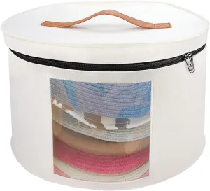 Memfish Hat Box-Hats Boxes for Women Storage Travel Large Round Hat Carrier Case Organizer with Lids Wide-Brim Cowboy Men Cowboys Caps Clothes Closet Storage Foldable(1-White)