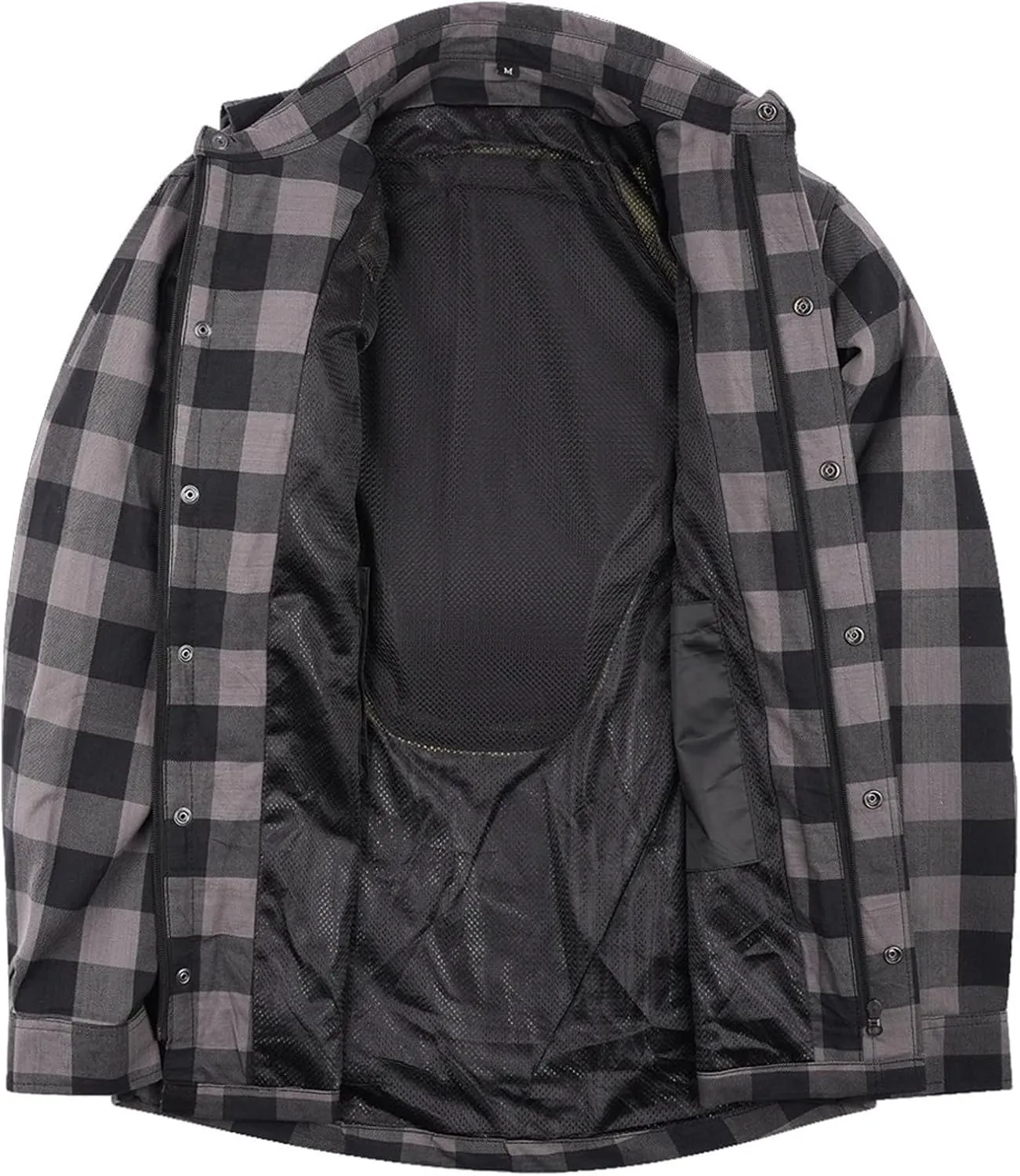 Mens Armored Checkered Flannel Biker Shirt, Multiple Waterproof Storage Pockets CE Approved Armor Reinforced Water Resistant