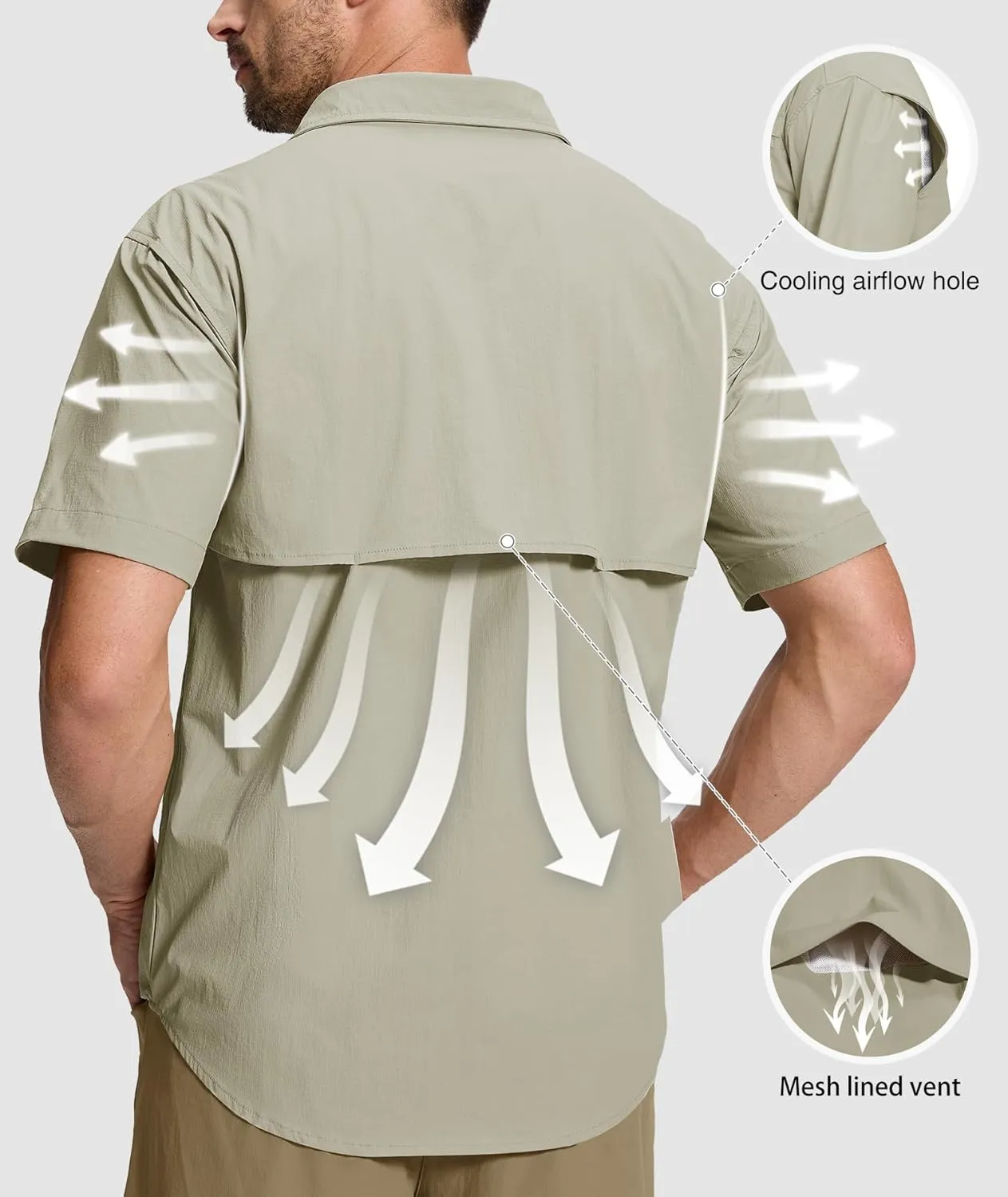 Men's Fishing Shirt Sun Protection Short Sleeve Cooling Button Down Shirts for Hiking Travel
