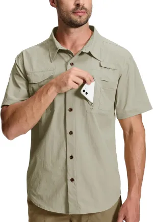 Men's Fishing Shirt Sun Protection Short Sleeve Cooling Button Down Shirts for Hiking Travel
