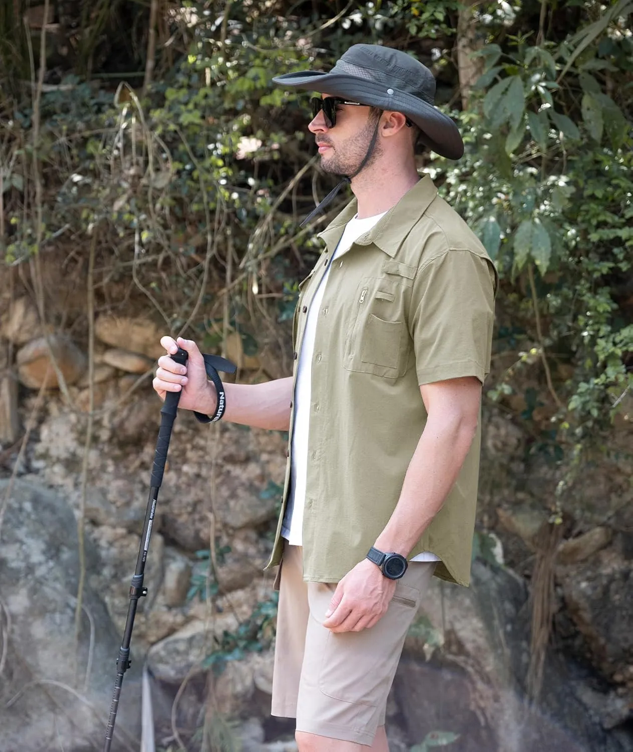 Men's Fishing Shirt Sun Protection Short Sleeve Cooling Button Down Shirts for Hiking Travel