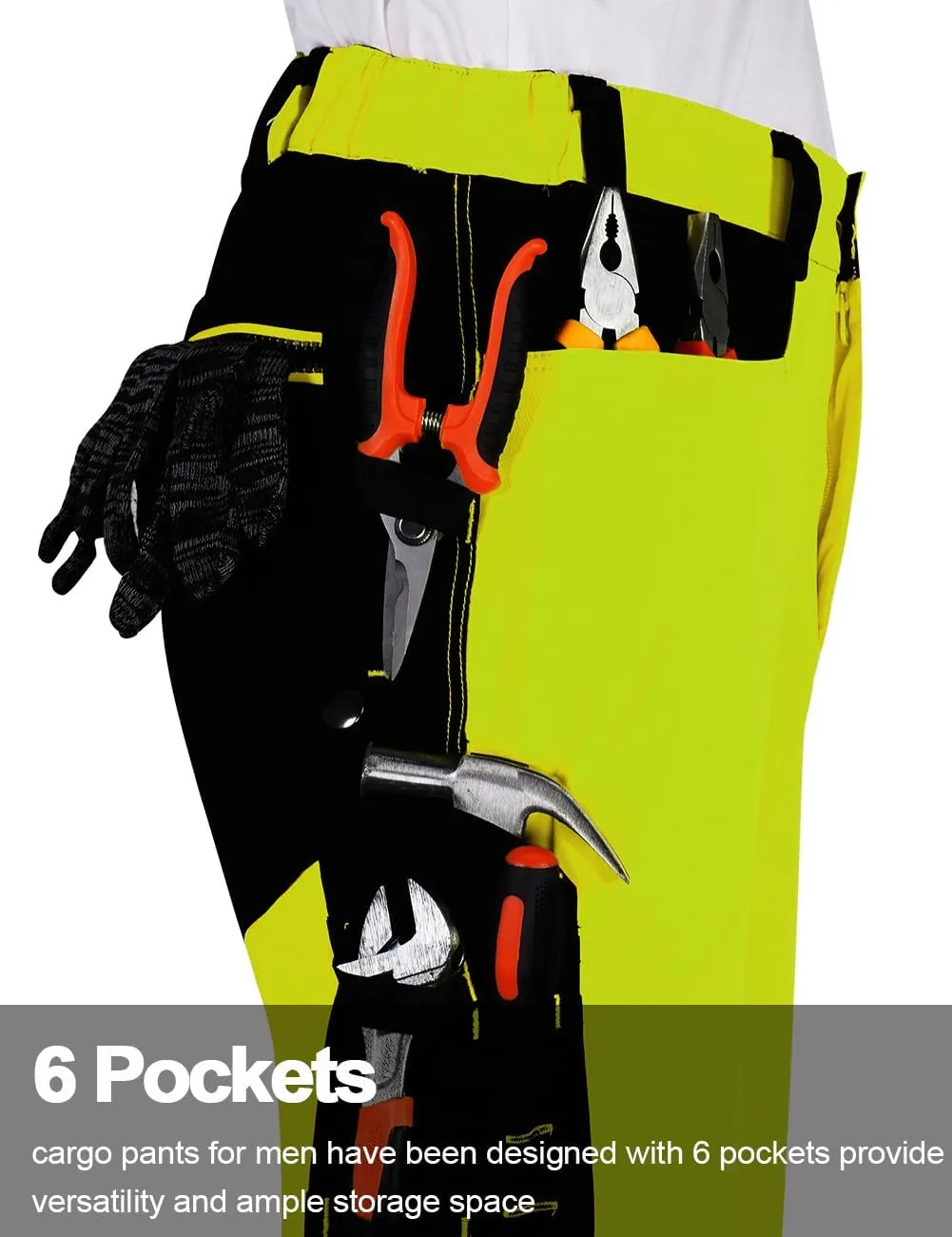 Mens High Visibility Work Pants Reflective Safety Pants Waterproof Rain Pants Stretchy Ripstop Cargo Pants Outdoor