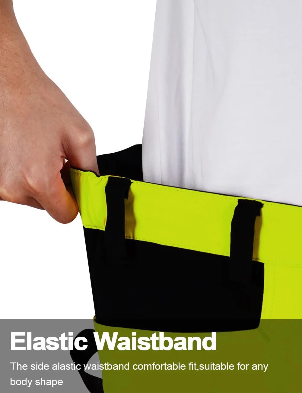 Mens High Visibility Work Pants Reflective Safety Pants Waterproof Rain Pants Stretchy Ripstop Cargo Pants Outdoor
