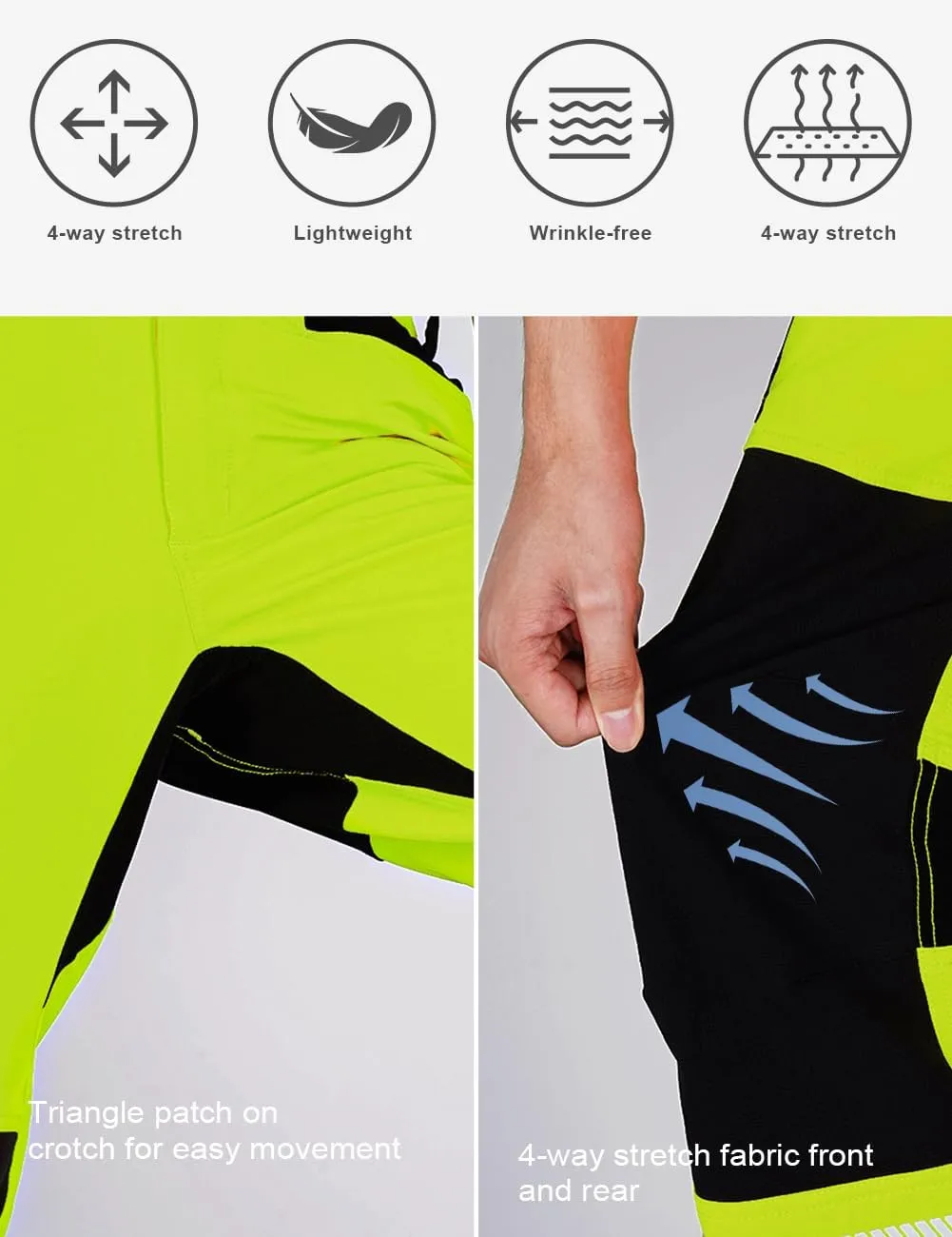 Mens High Visibility Work Pants Reflective Safety Pants Waterproof Rain Pants Stretchy Ripstop Cargo Pants Outdoor