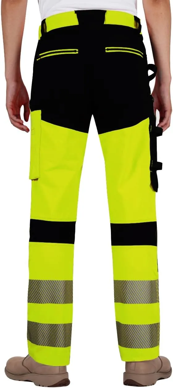Mens High Visibility Work Pants Reflective Safety Pants Waterproof Rain Pants Stretchy Ripstop Cargo Pants Outdoor