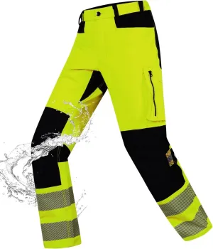 Mens High Visibility Work Pants Reflective Safety Pants Waterproof Rain Pants Stretchy Ripstop Cargo Pants Outdoor