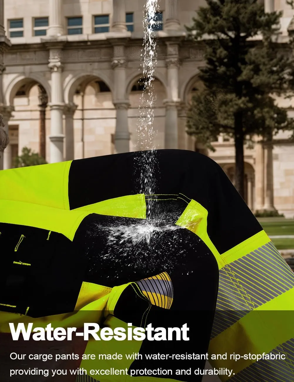 Mens High Visibility Work Pants Reflective Safety Pants Waterproof Rain Pants Stretchy Ripstop Cargo Pants Outdoor