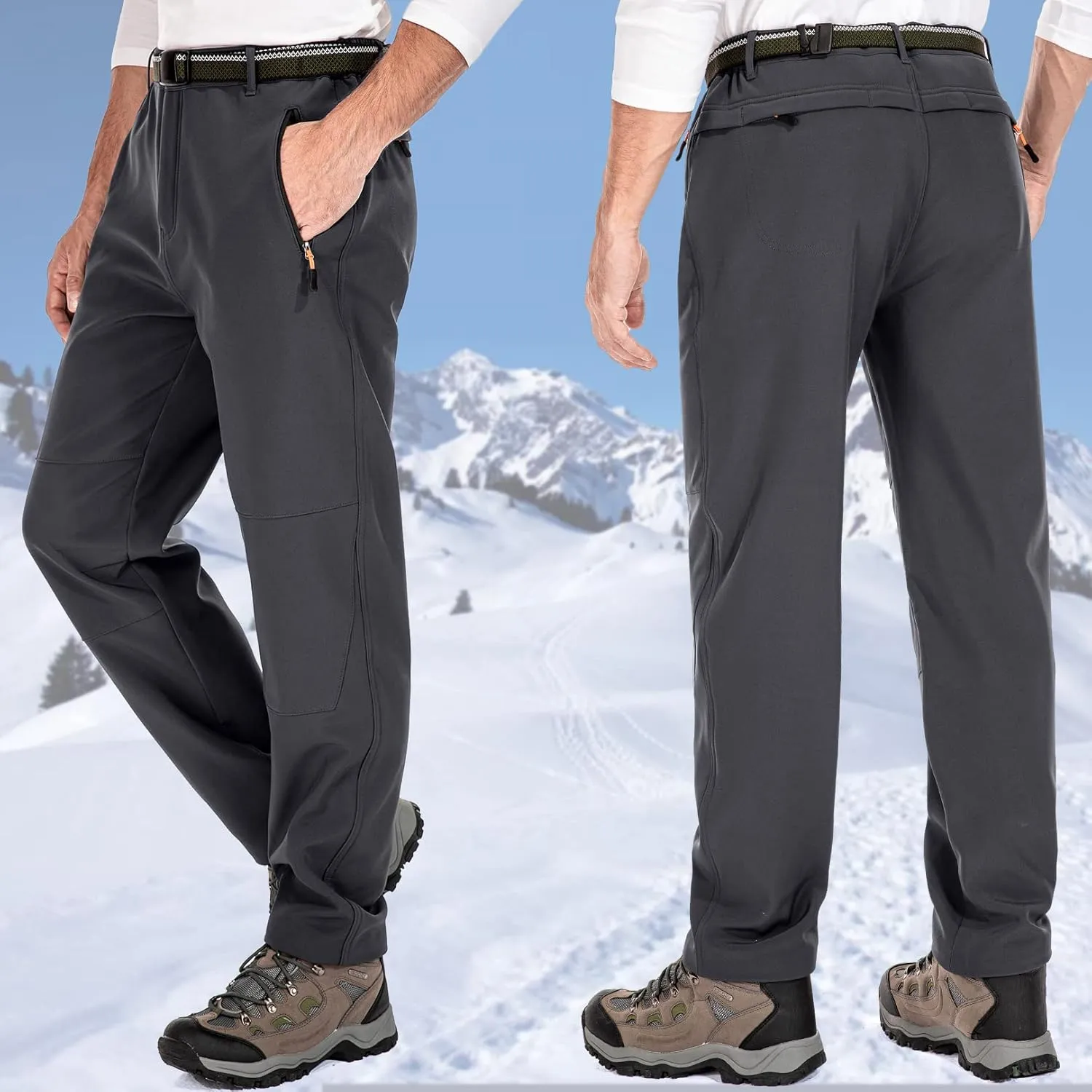 Men's hiking Snow Pants Skiing Winter Insulated Fleece lined Outdoor Water Trousers for Camping, Walking, Fishing