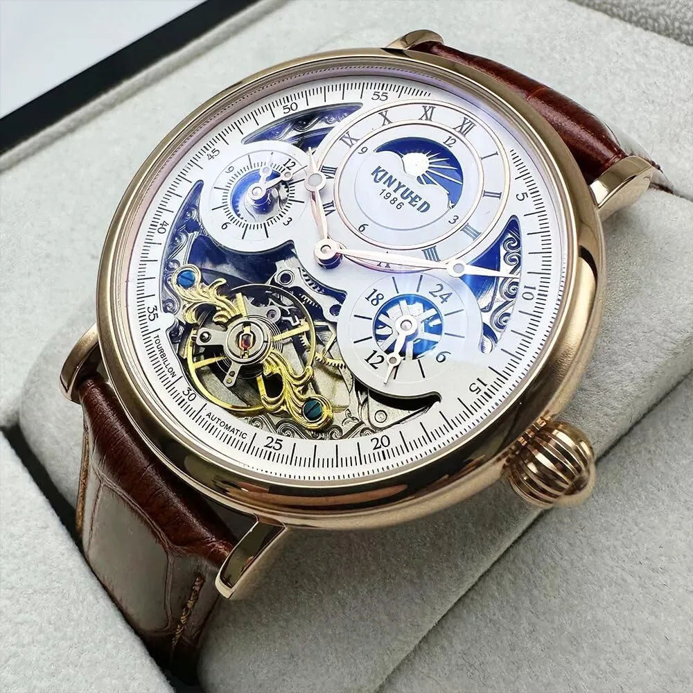 Men's Luxury Tourbillon Watch, Hollow Out Luminous Men's Watch, Automatic Mechanical Watch, Fashionable Casual Business Leather Watch