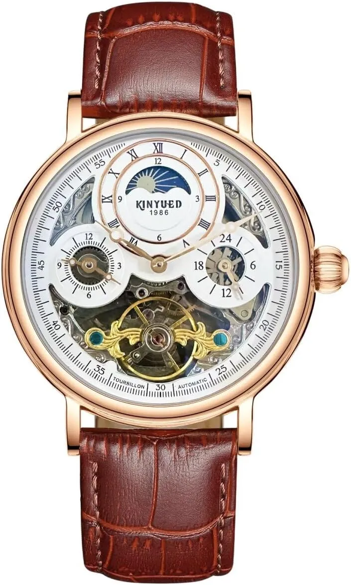 Men's Luxury Tourbillon Watch, Hollow Out Luminous Men's Watch, Automatic Mechanical Watch, Fashionable Casual Business Leather Watch