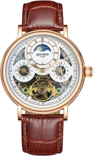 Men's Luxury Tourbillon Watch, Hollow Out Luminous Men's Watch, Automatic Mechanical Watch, Fashionable Casual Business Leather Watch