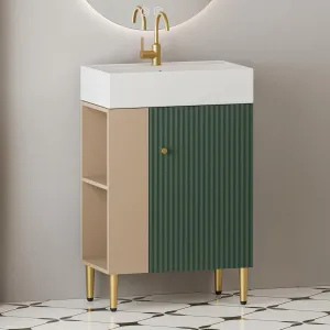 Merax 20 Inch Bathroom Vanity with Sink, Narrow Depth Bathroom Vanities,Wood Vanity Cabinet,Soft Closing Door,Freestanding Sink Cabinet W/Open Side Shelves, Dark Green