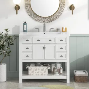 Merax 36 Inch Bathroom Vanity with Sink Combo, Solid Wood Frame Bathroom Vanities with 6 Drawers & 2 Soft Closing Doors & Opening Shelf, Modern Bathroom Sink Cabinet with Undermount Sink, White